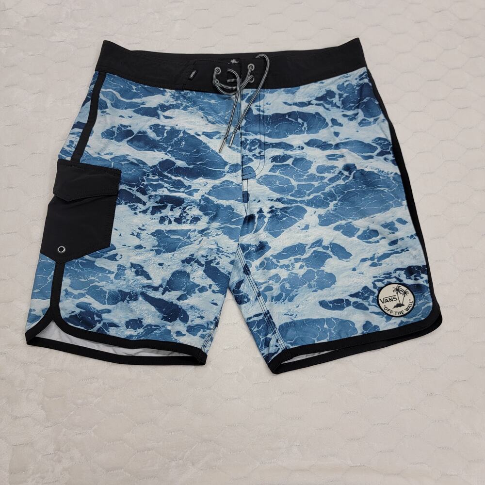 Vans Board Shorts Mens 32 Blue Ocean Wave Print Stretch Off The Wall Swim Trunks